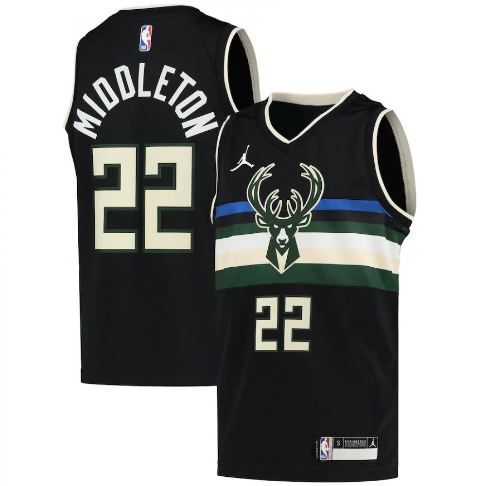 Men's Milwaukee Bucks Middleton #22 Jordan Black 20/21 Swingman Jersey - Statement Edition-Pro Kit Vault | Brand New 26/27 Sports Jerseys